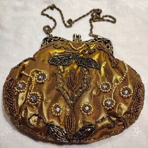 Kristine Accessories || Golden Beaded Kiss-Lock Handbag